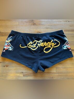Ed Hardy Black Born Free Bird Micro Cheeky Shorts